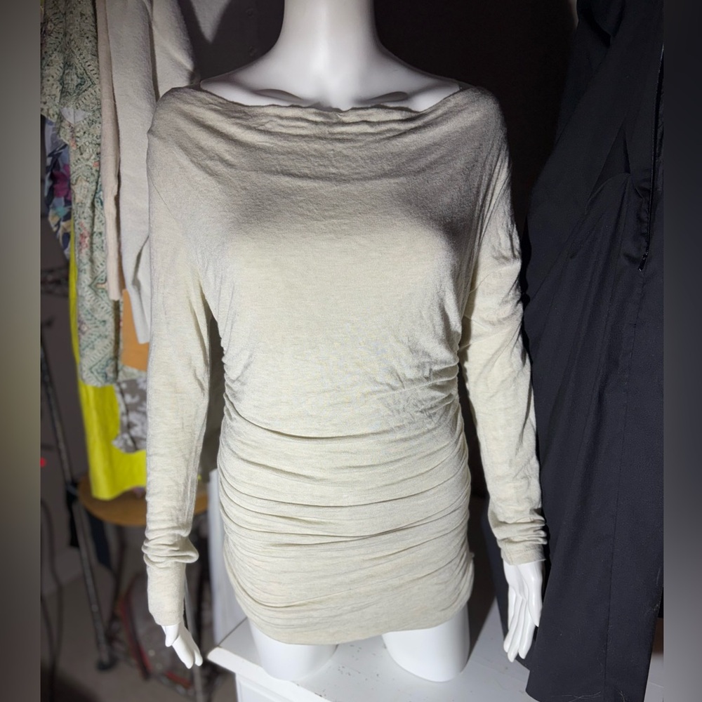 Phase Eight Neutral Wool Knit Chic Cream Long Sleeve Ruched Top